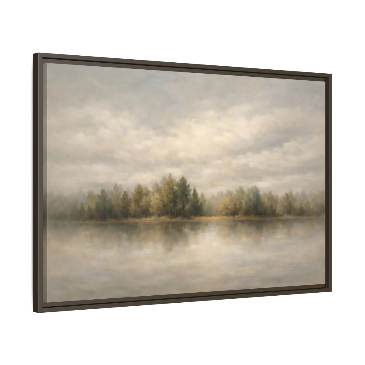 Side Mockup 9. Nature Lake Forest Muted Landscape shown as stretched canvas wall art