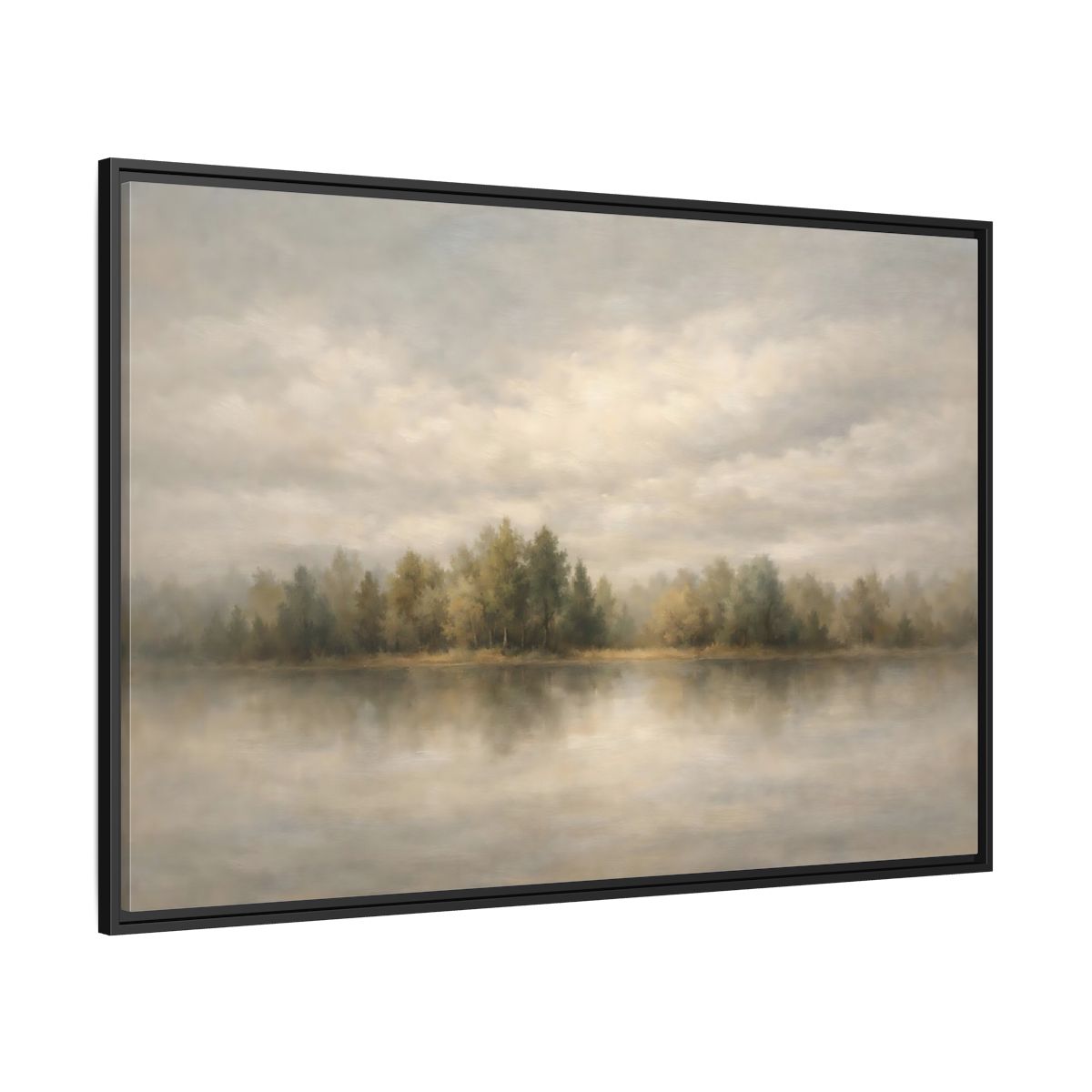 Side Mockup 12. Nature Lake Forest Muted Landscape shown as stretched canvas wall art