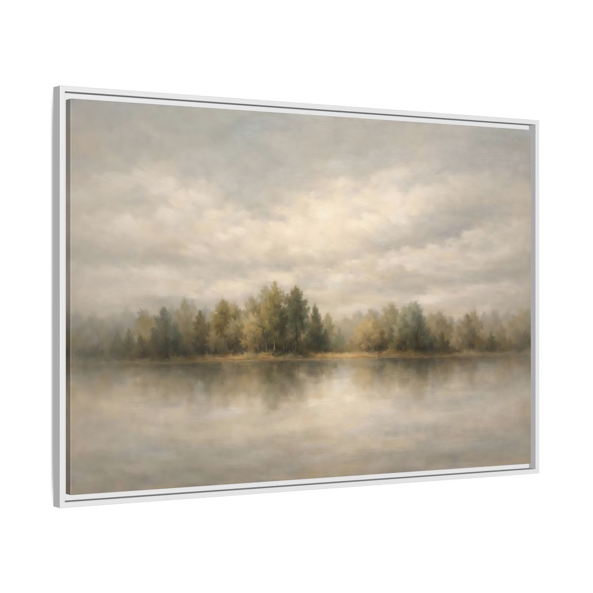 Side Mockup 7. Nature Lake Forest Muted Landscape shown as stretched canvas wall art