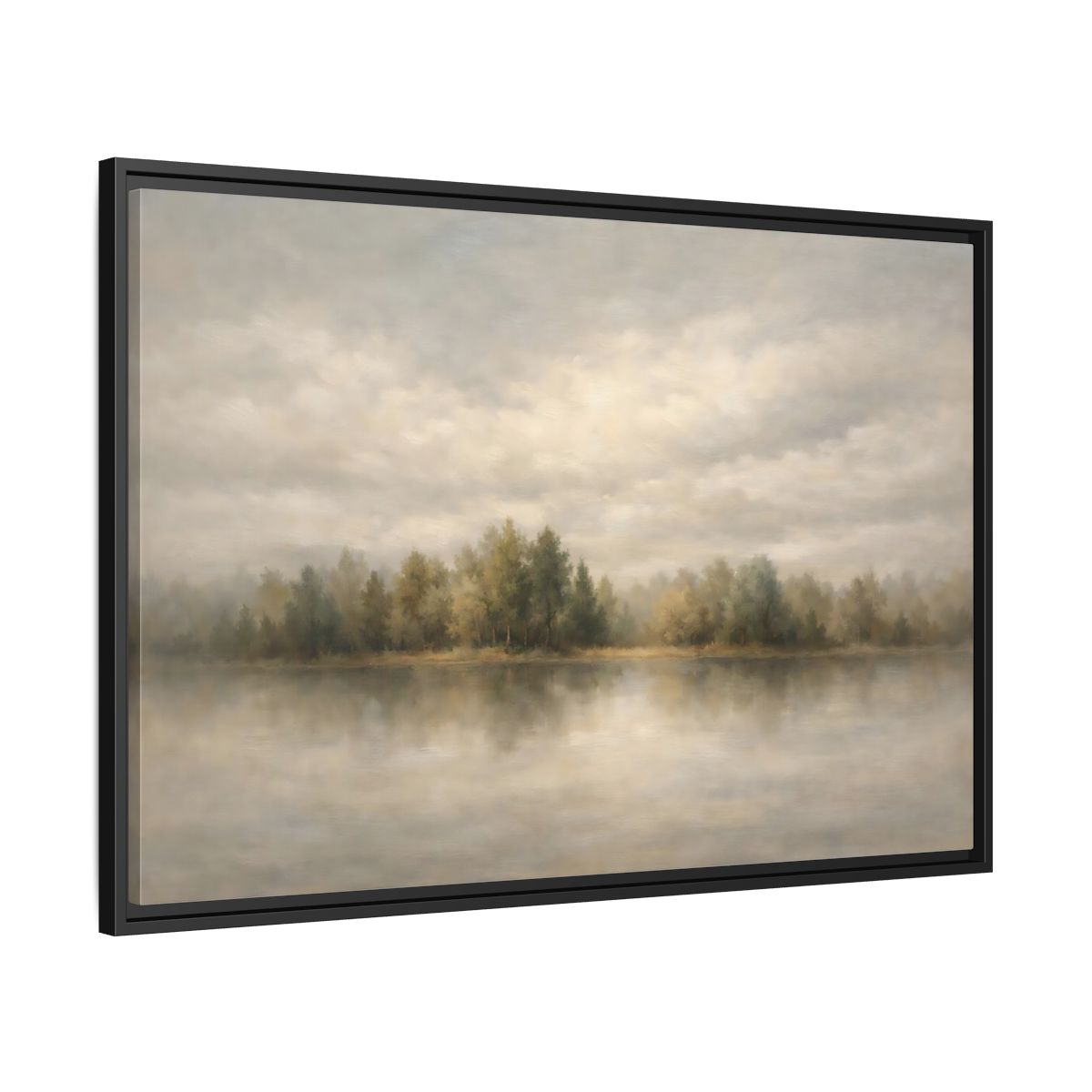 Side Mockup 13. Nature Lake Forest Muted Landscape shown as stretched canvas wall art