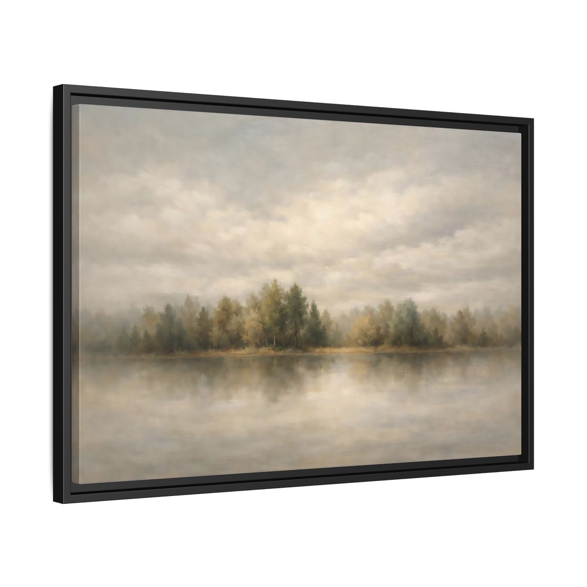Side Mockup 14. Nature Lake Forest Muted Landscape shown as stretched canvas wall art