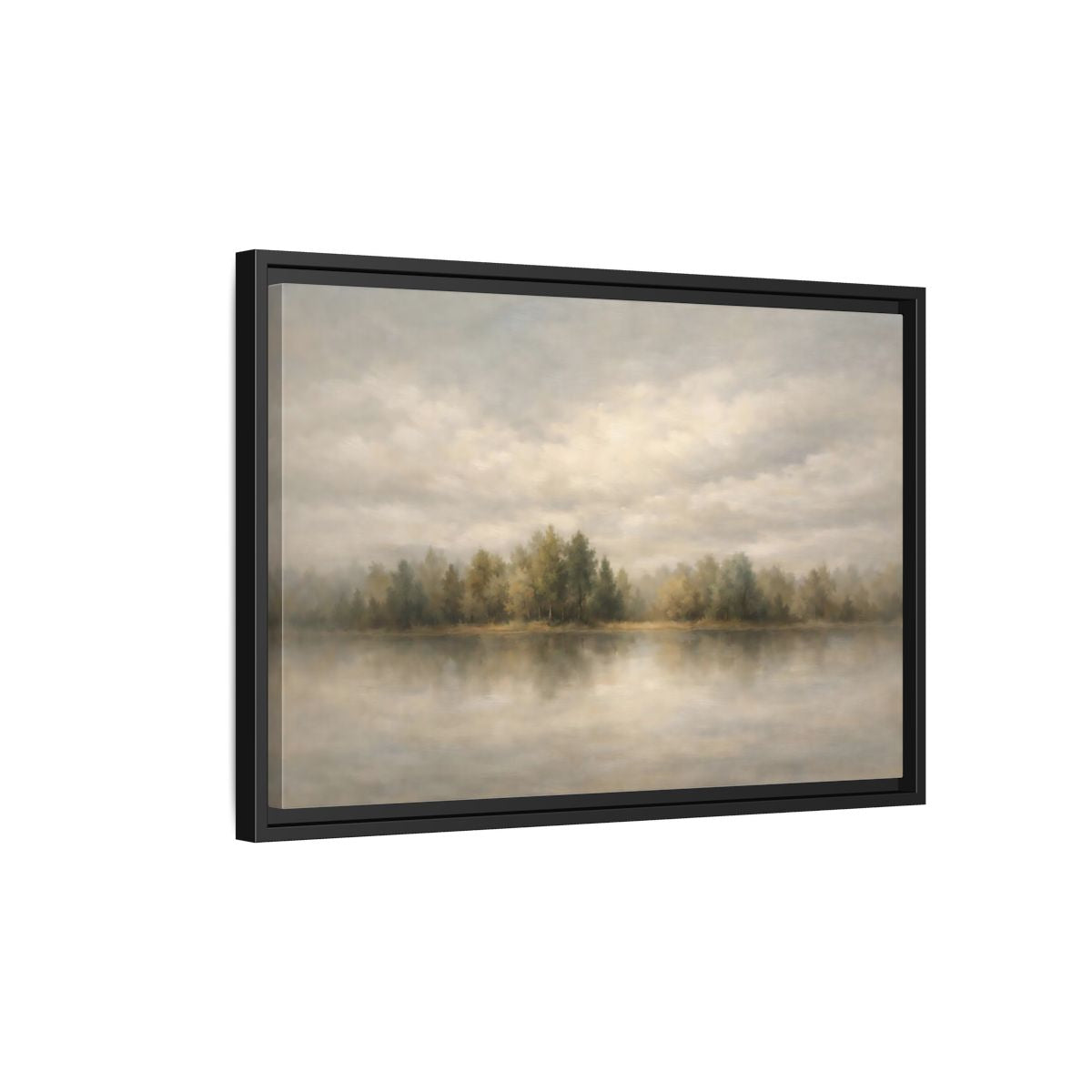 Side Mockup 3. Nature Lake Forest Muted Landscape shown as stretched canvas wall art