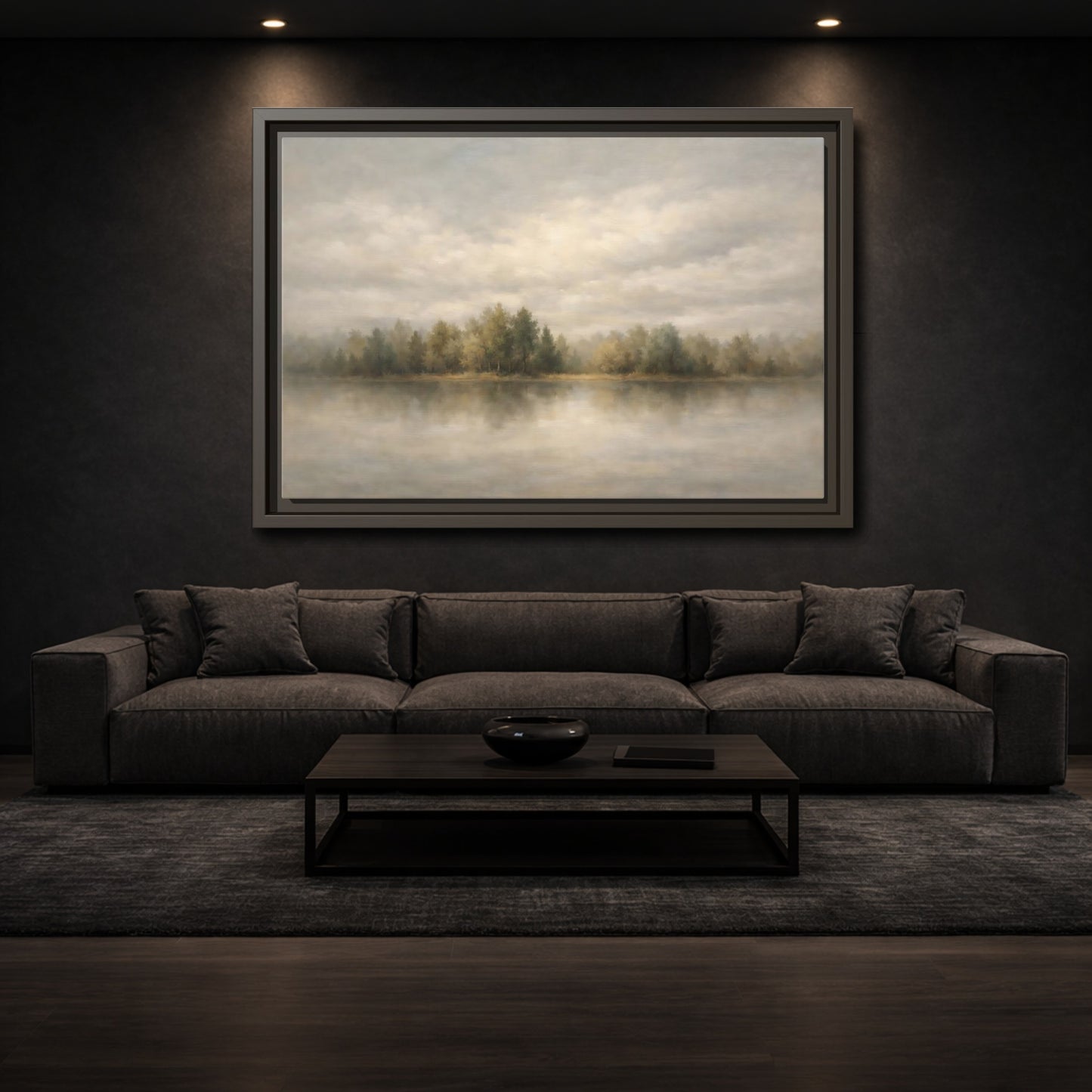 Mockup 2. Nature Lake Forest Muted Landscape shown as stretched canvas wall art