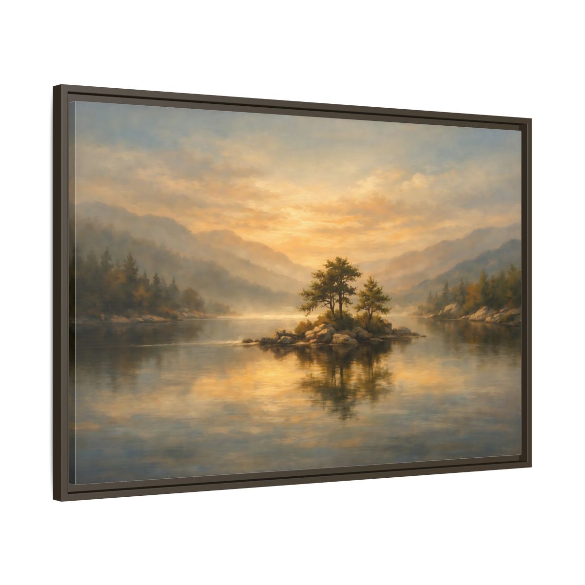 Side Mockup 9. Nature Lake Island Golden Lake Island shown as stretched canvas wall art