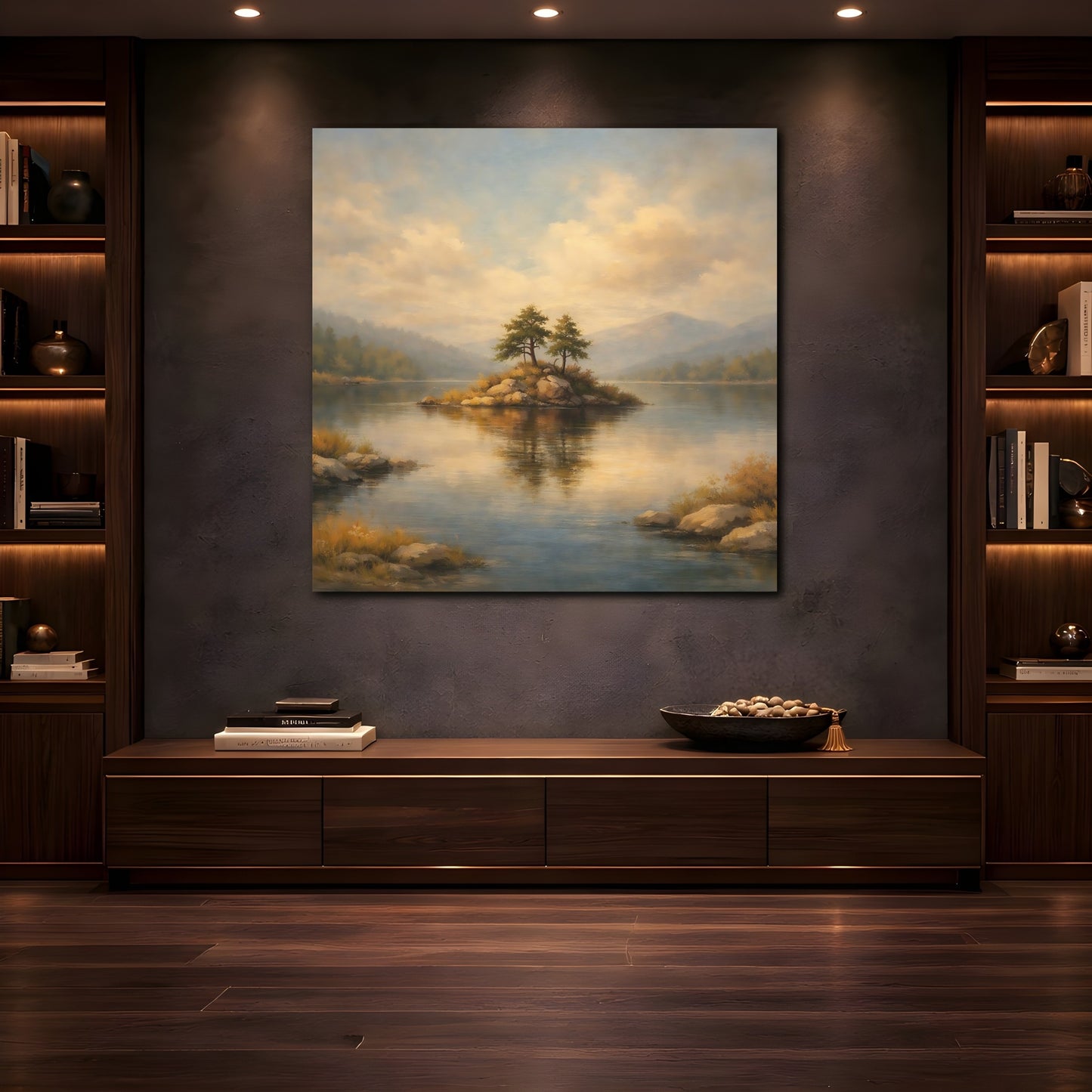 Mockup 4. Nature Lake Island Lake Island Landscape shown as stretched canvas wall art
