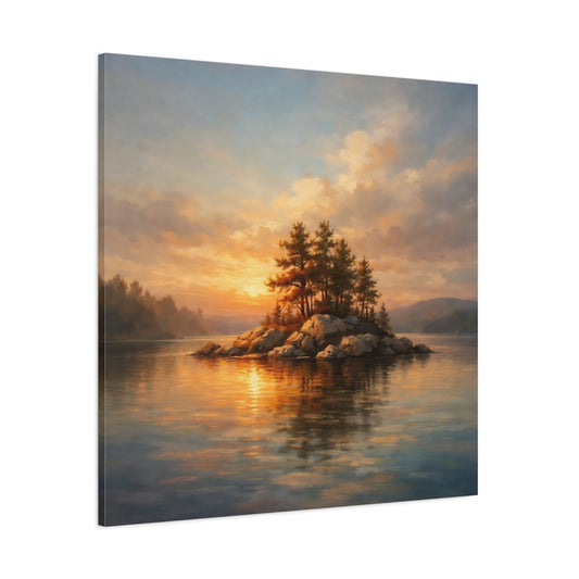 Main Mockup. Nature Lake Island Sunset Lake Island shown as stretched canvas wall art