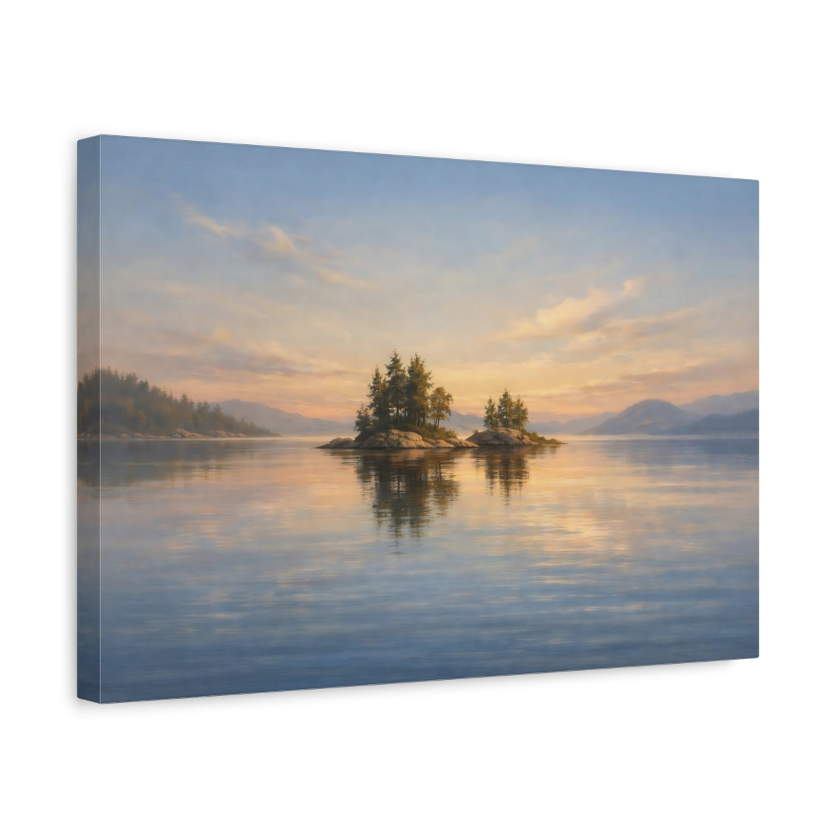 Side Mockup 4. Nature Lake Islands Sunset Lake Islands shown as stretched canvas wall art
