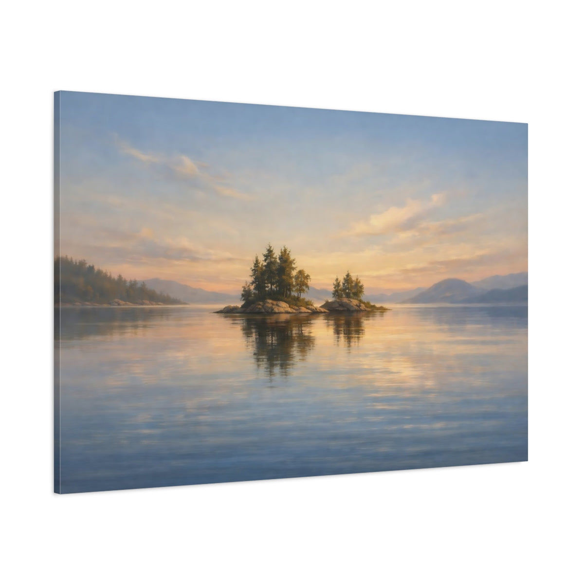Main Mockup. Nature Lake Islands Sunset Lake Islands shown as stretched canvas wall art