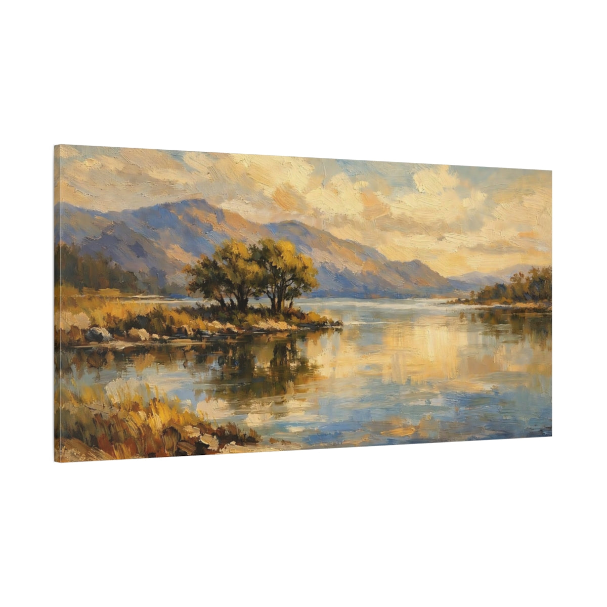 Main Mockup. Nature Lake Landscape Golden Lake Landscape shown as stretched canvas wall art