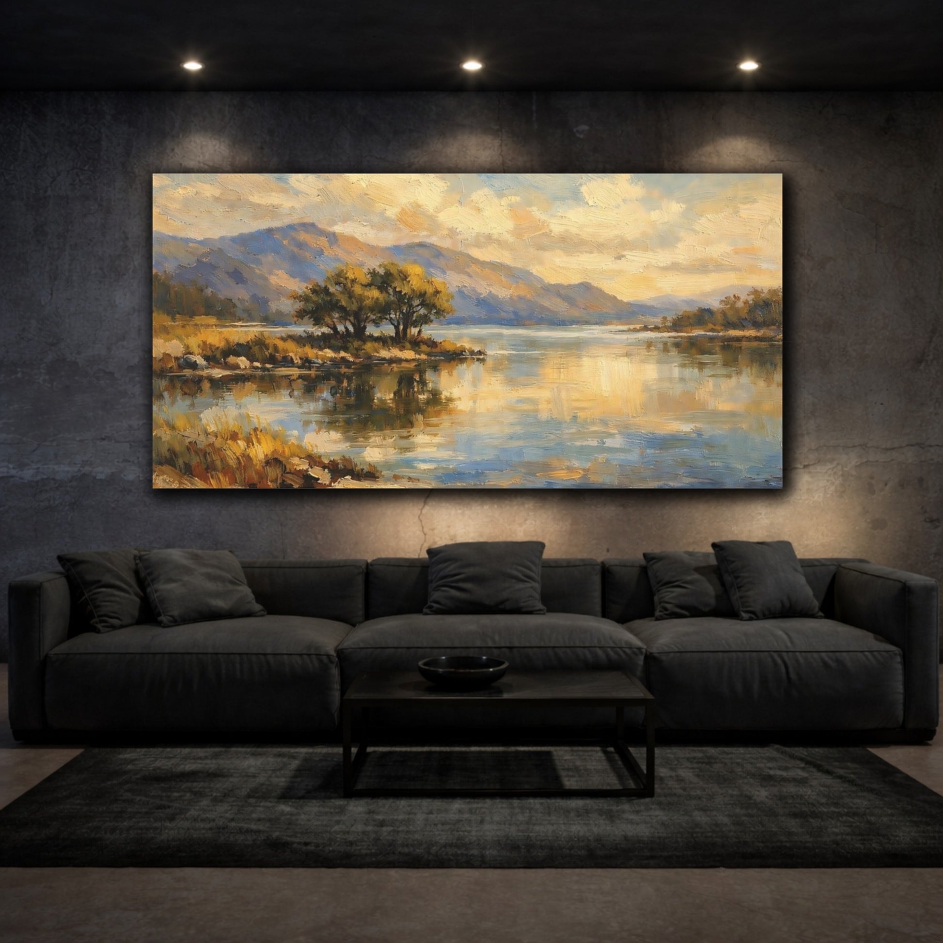 Mockup 2. Nature Lake Landscape Golden Lake Landscape shown as stretched canvas wall art