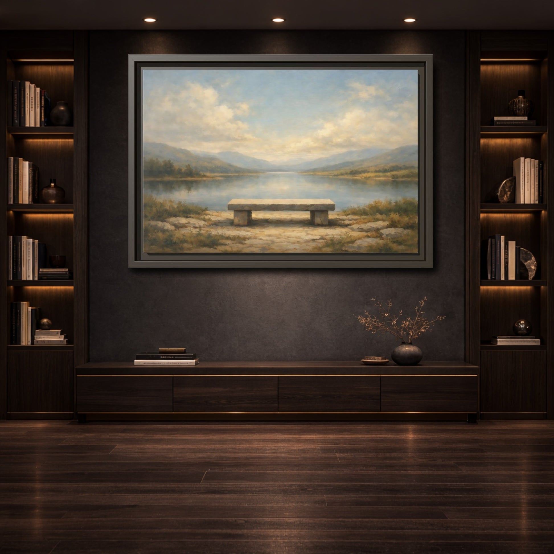 Mockup 3. Nature Lake Landscape Serene Lake View shown as stretched canvas wall art
