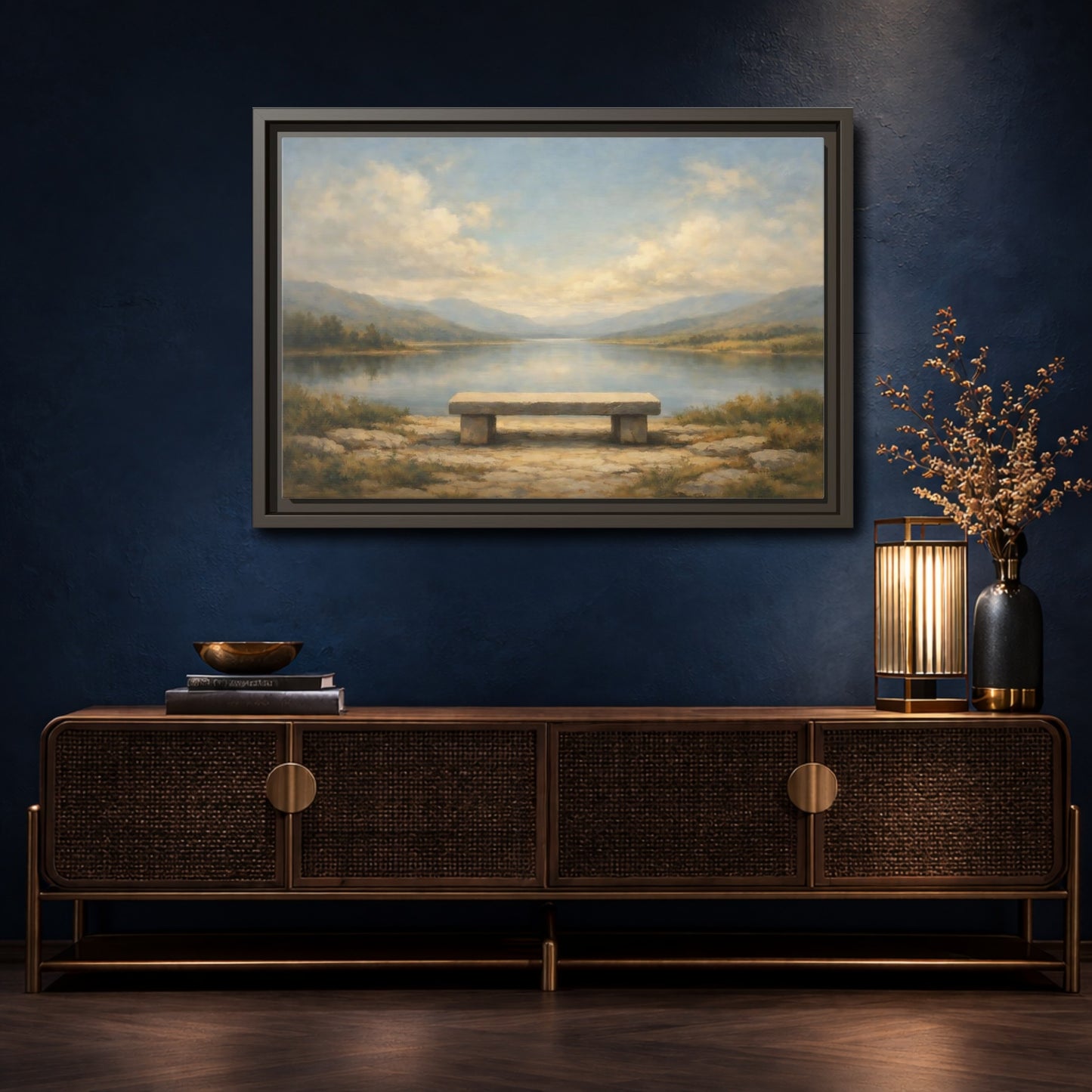 Mockup 4. Nature Lake Landscape Serene Lake View shown as stretched canvas wall art
