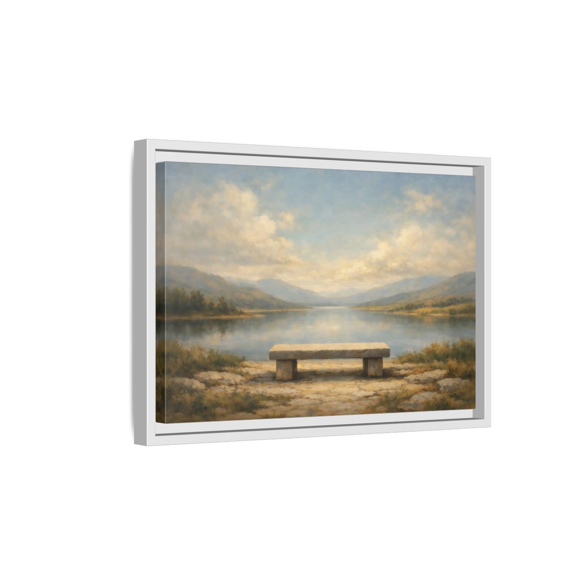Side Mockup 4. Nature Lake Landscape Serene Lake View shown as stretched canvas wall art