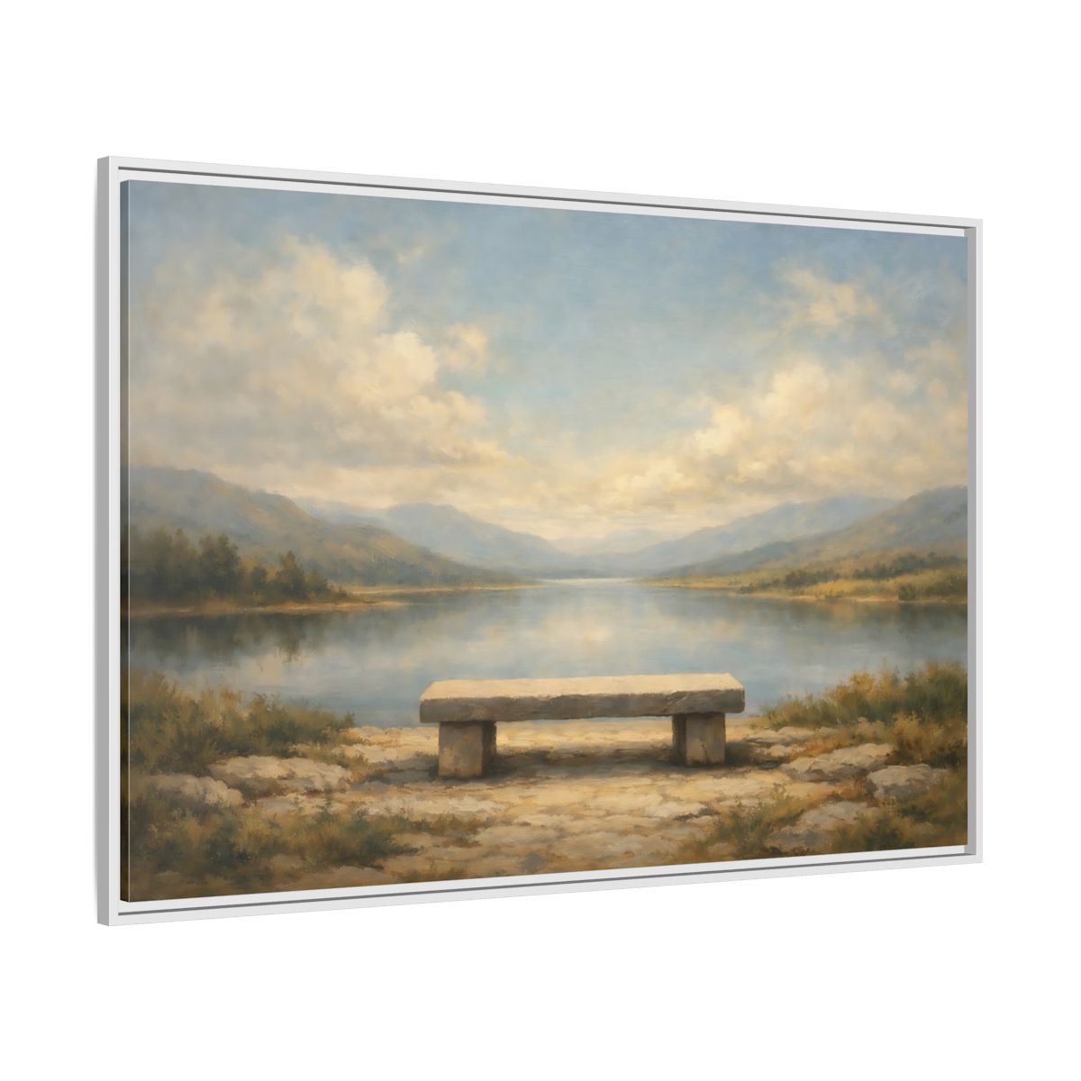 Side Mockup 7. Nature Lake Landscape Serene Lake View shown as stretched canvas wall art