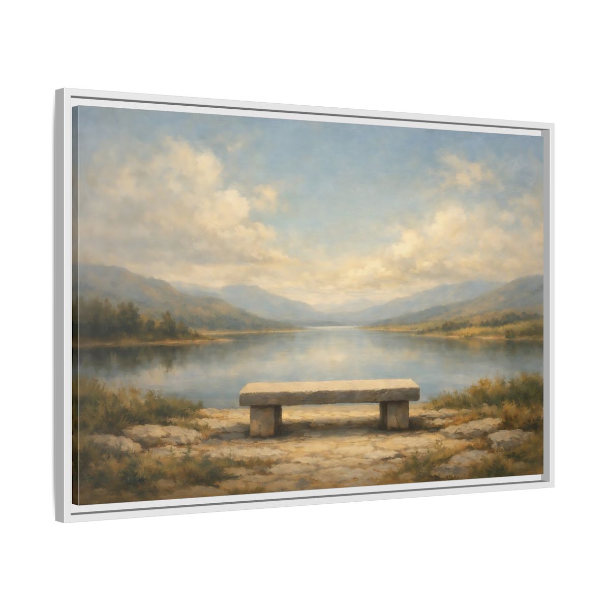 Side Mockup 8. Nature Lake Landscape Serene Lake View shown as stretched canvas wall art