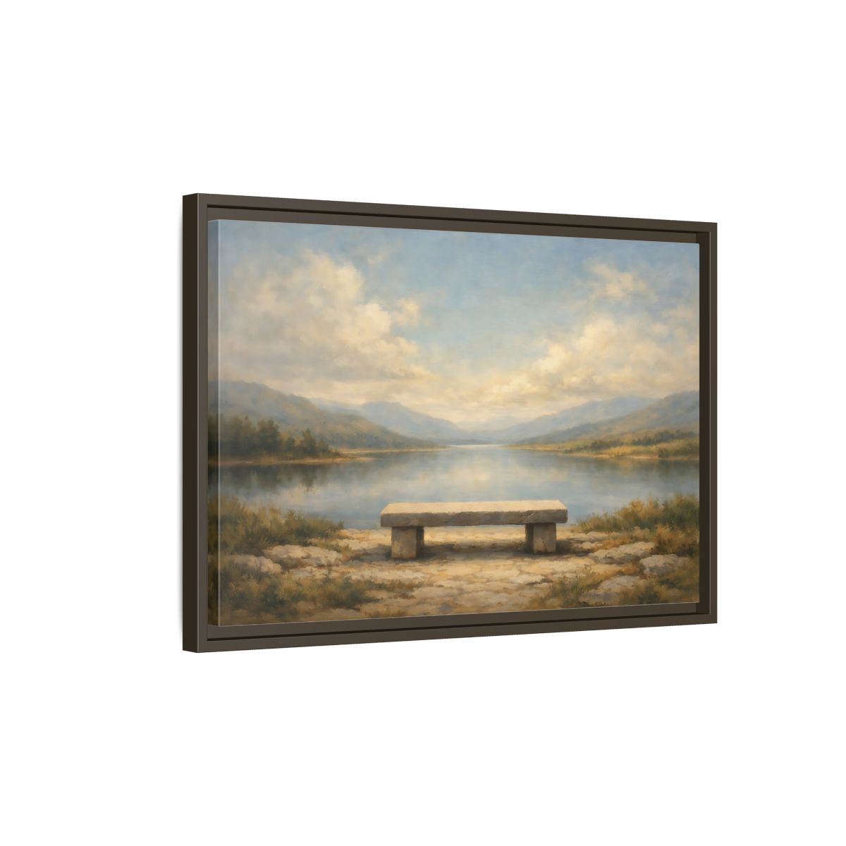 Side Mockup 2. Nature Lake Landscape Serene Lake View shown as stretched canvas wall art