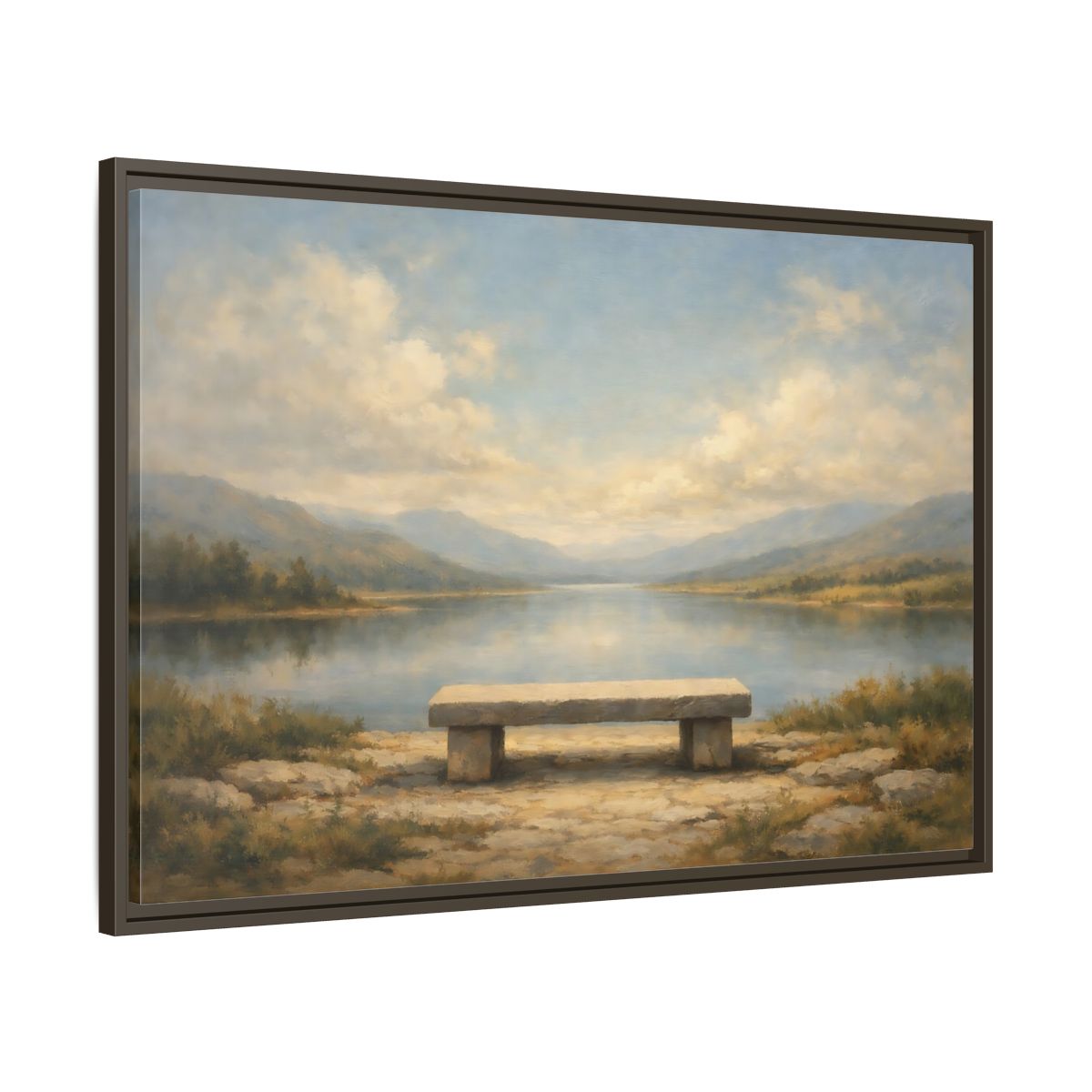 Side Mockup 9. Nature Lake Landscape Serene Lake View shown as stretched canvas wall art