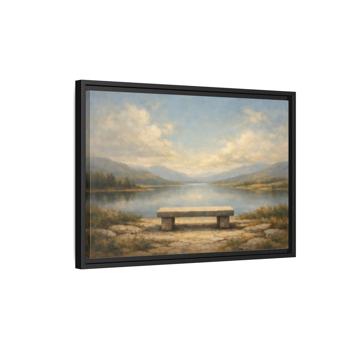 Side Mockup 3. Nature Lake Landscape Serene Lake View shown as stretched canvas wall art
