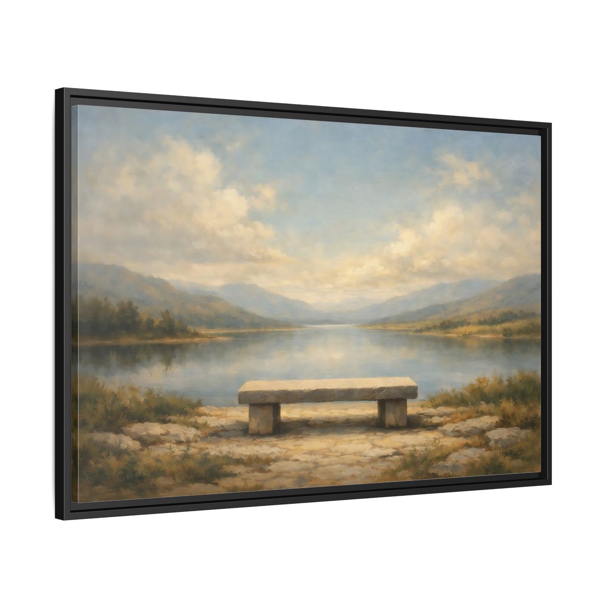 Side Mockup 13. Nature Lake Landscape Serene Lake View shown as stretched canvas wall art