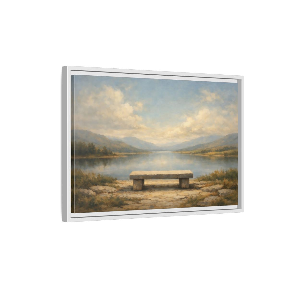 Side Mockup 1. Nature Lake Landscape Serene Lake View shown as stretched canvas wall art
