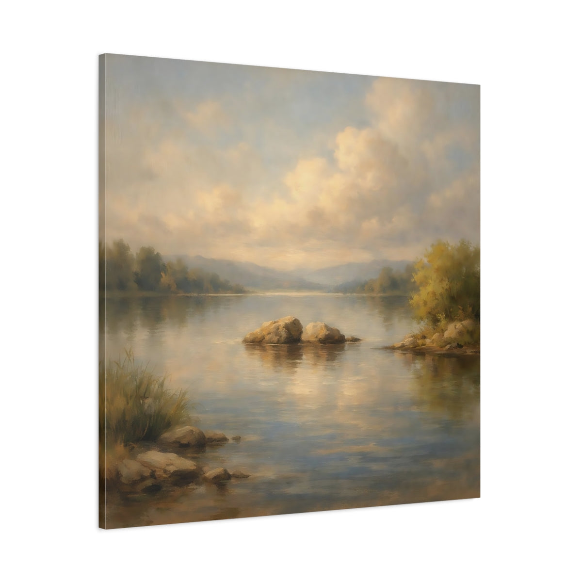Main Mockup. Nature Lake Landscape Tranquil Lake Scene shown as stretched canvas wall art