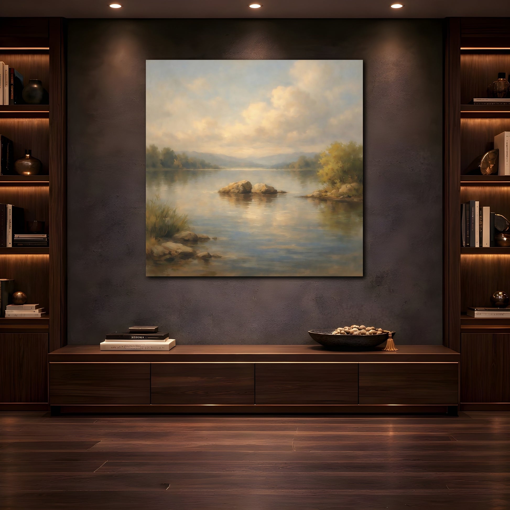 Mockup 4. Nature Lake Landscape Tranquil Lake Scene shown as stretched canvas wall art