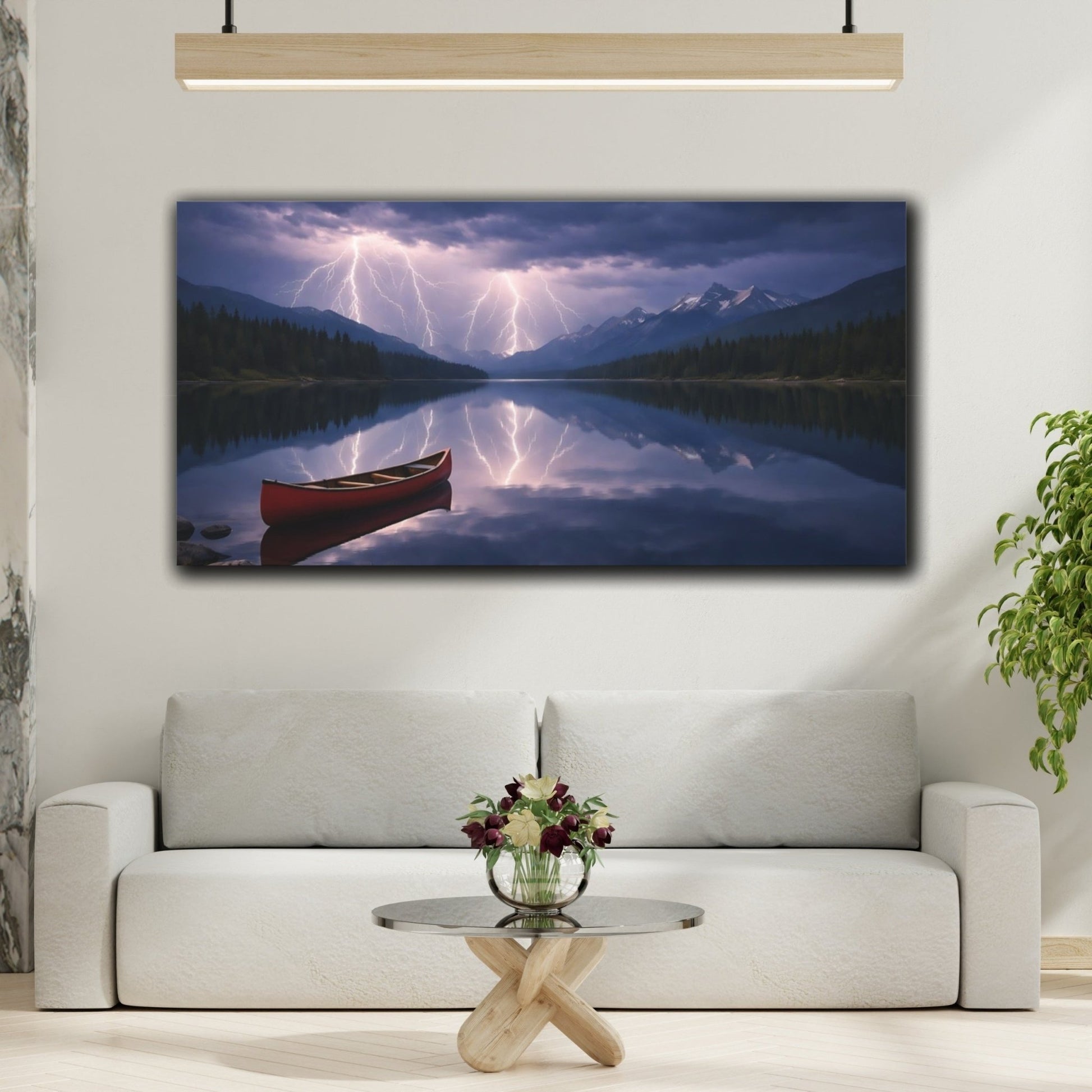 Nature Lake Lightning Dark - Canvas Wall Art Print - YesArtYes