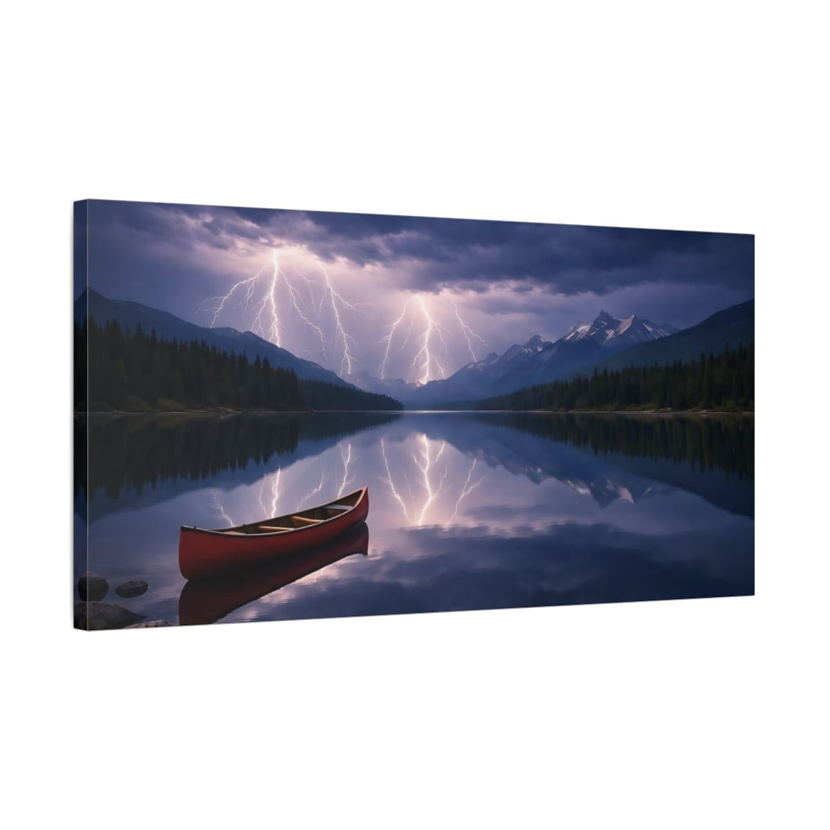 Nature Lake Lightning Dark - Canvas Wall Art Print - YesArtYes