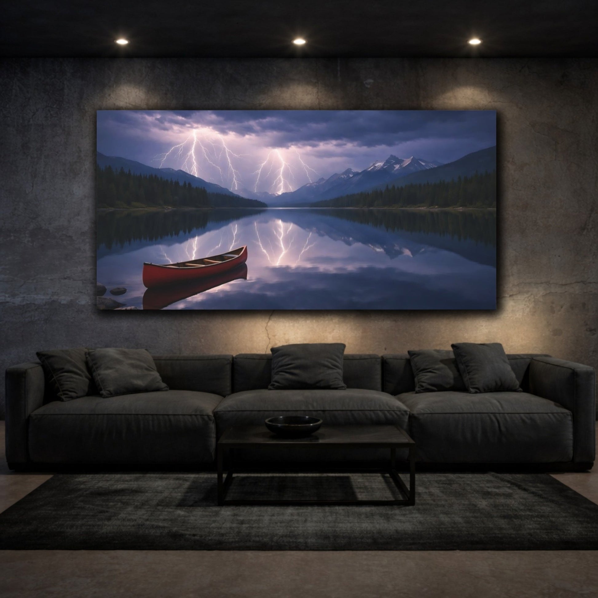 Nature Lake Lightning Dark - Canvas Wall Art Print - YesArtYes