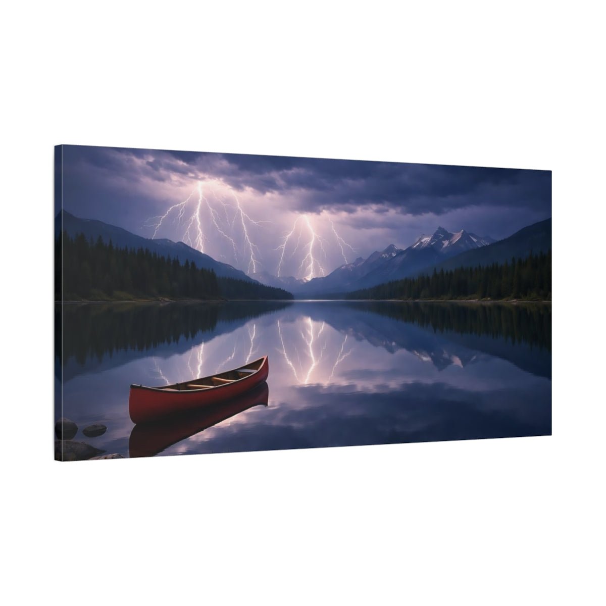 Nature Lake Lightning Dark - Canvas Wall Art Print - YesArtYes