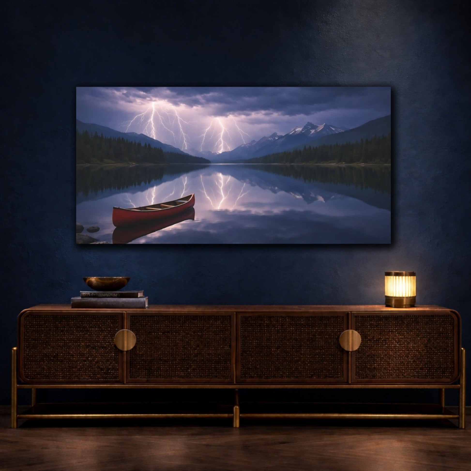Nature Lake Lightning Dark - Canvas Wall Art Print - YesArtYes