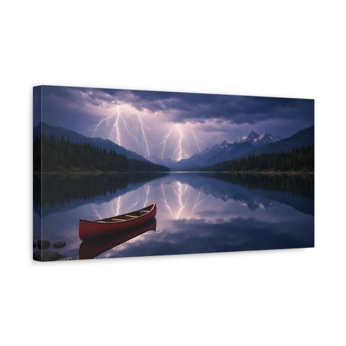 Nature Lake Lightning Dark - Canvas Wall Art Print - YesArtYes