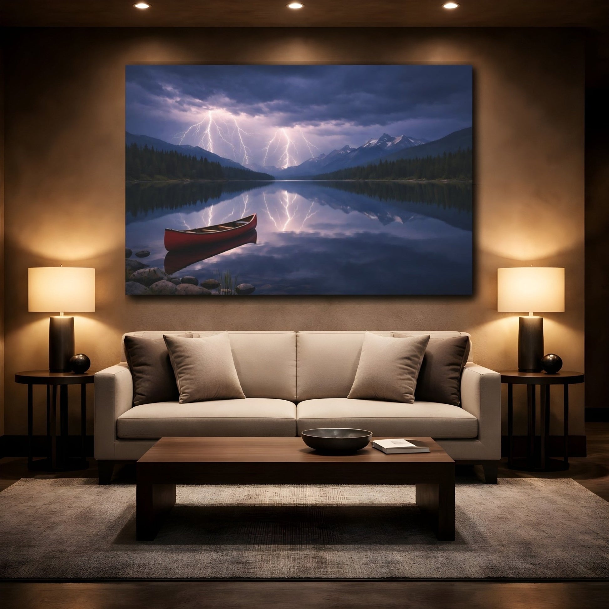 Nature Lake Lightning Storm - Canvas Wall Art Print - YesArtYes