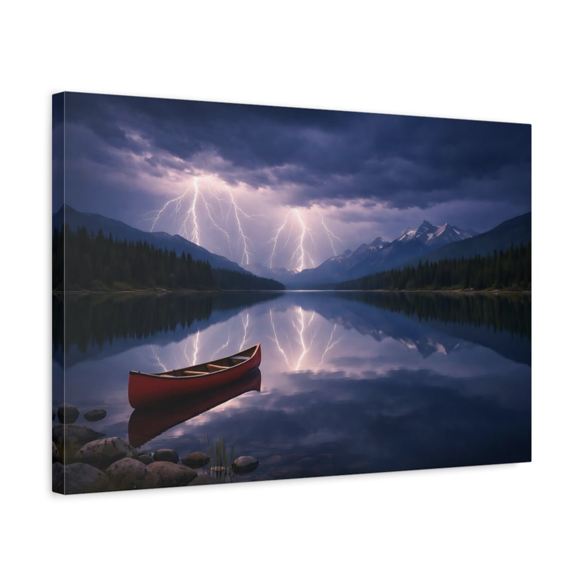 Nature Lake Lightning Storm - Canvas Wall Art Print - YesArtYes