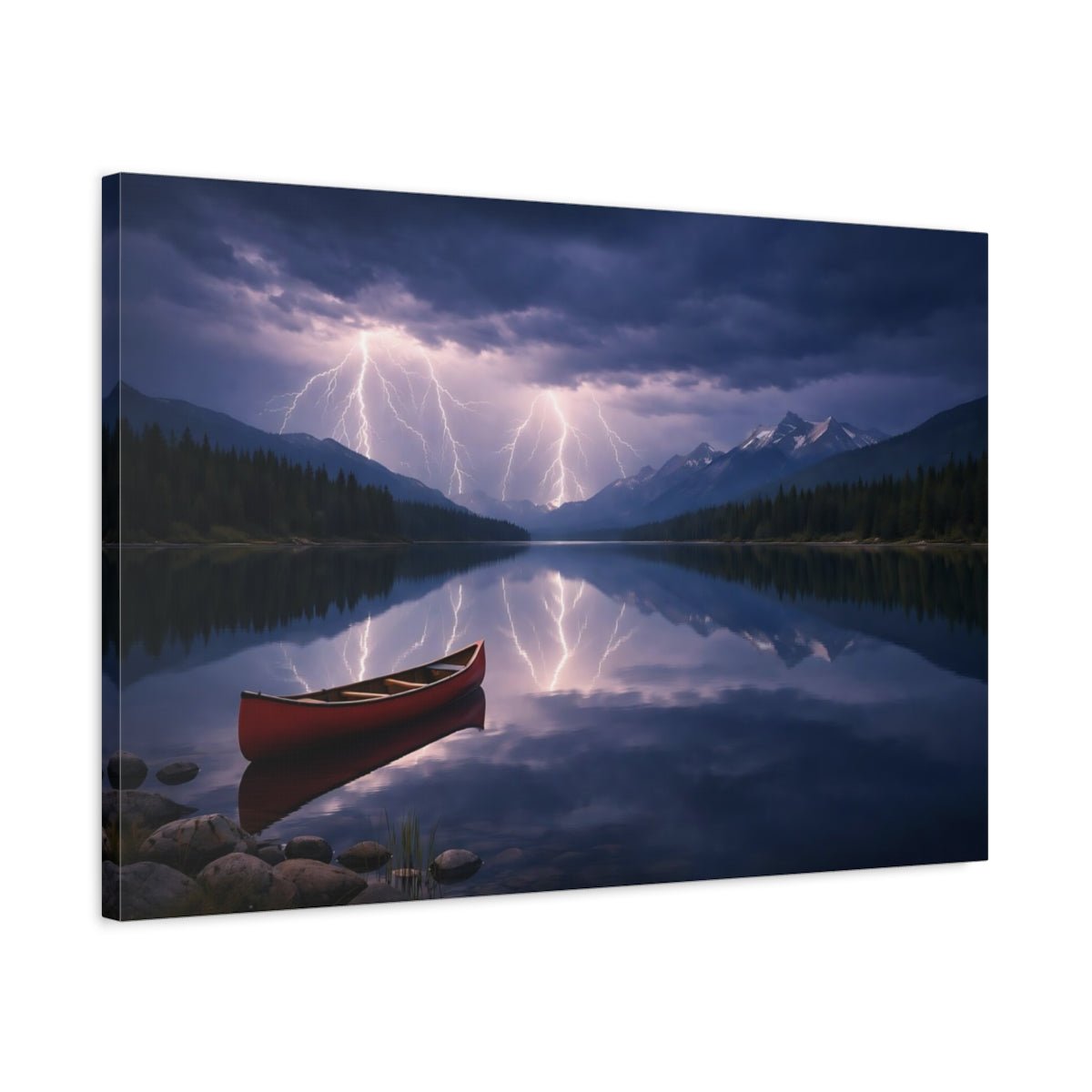 Nature Lake Lightning Storm - Canvas Wall Art Print - YesArtYes
