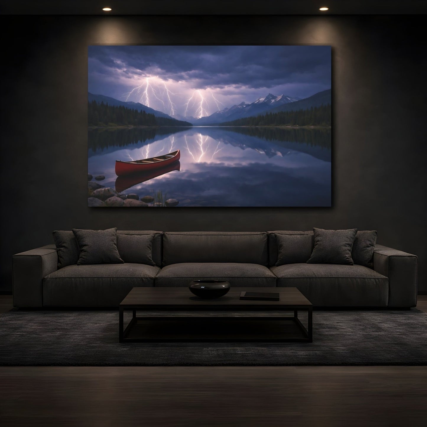 Nature Lake Lightning Storm - Canvas Wall Art Print - YesArtYes