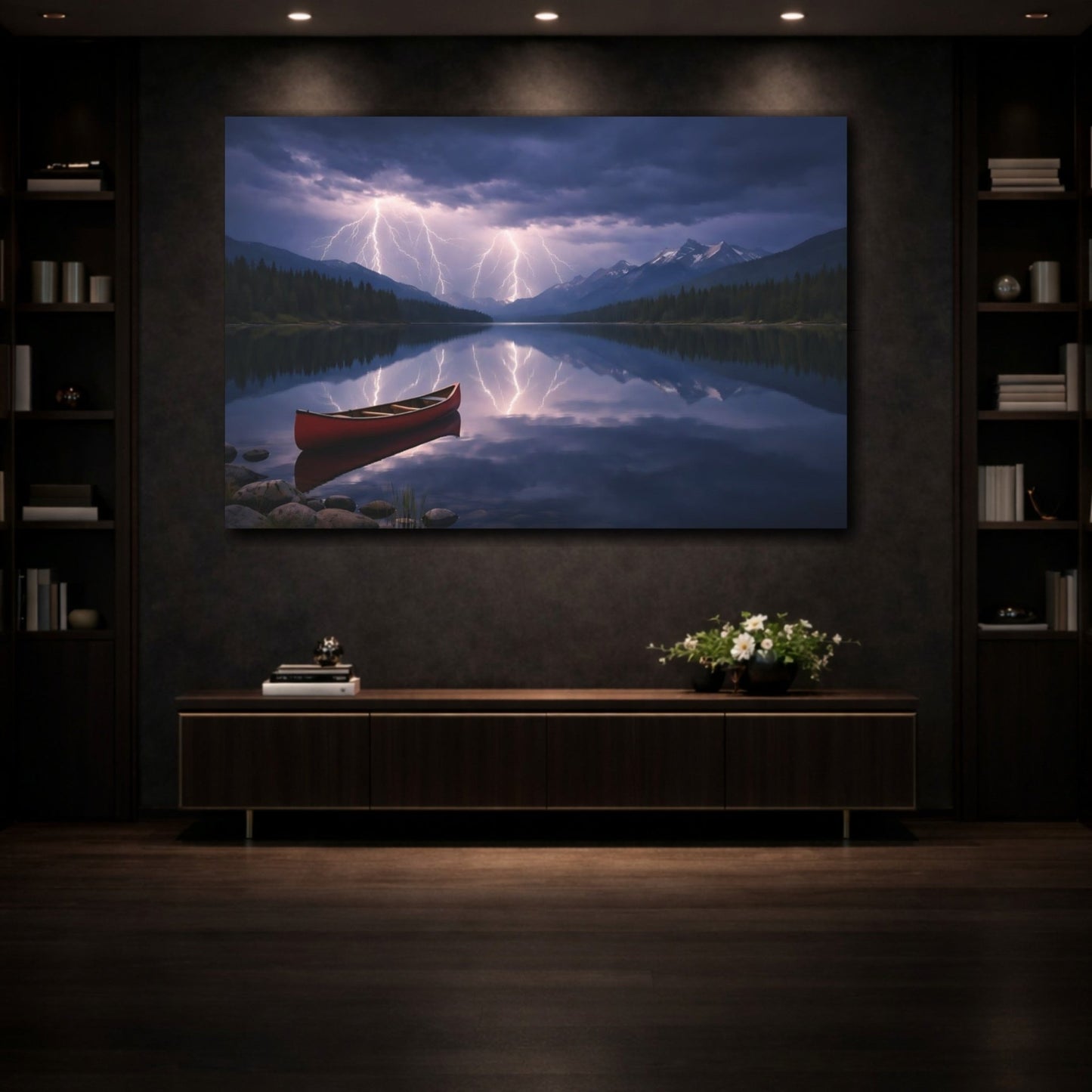 Nature Lake Lightning Storm - Canvas Wall Art Print - YesArtYes