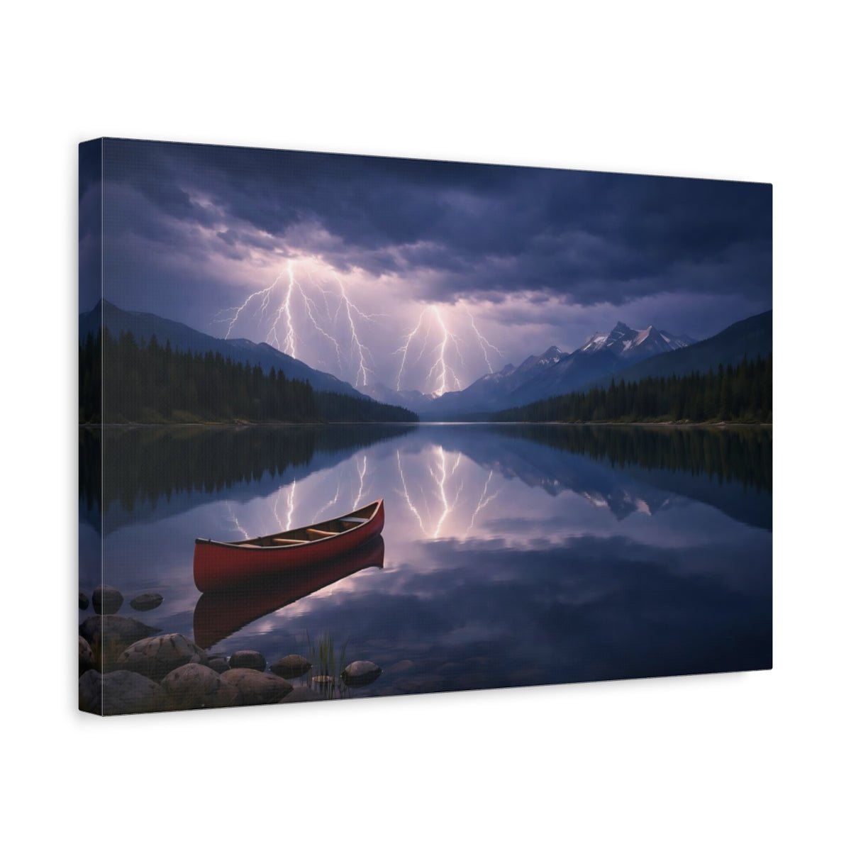 Nature Lake Lightning Storm - Canvas Wall Art Print - YesArtYes