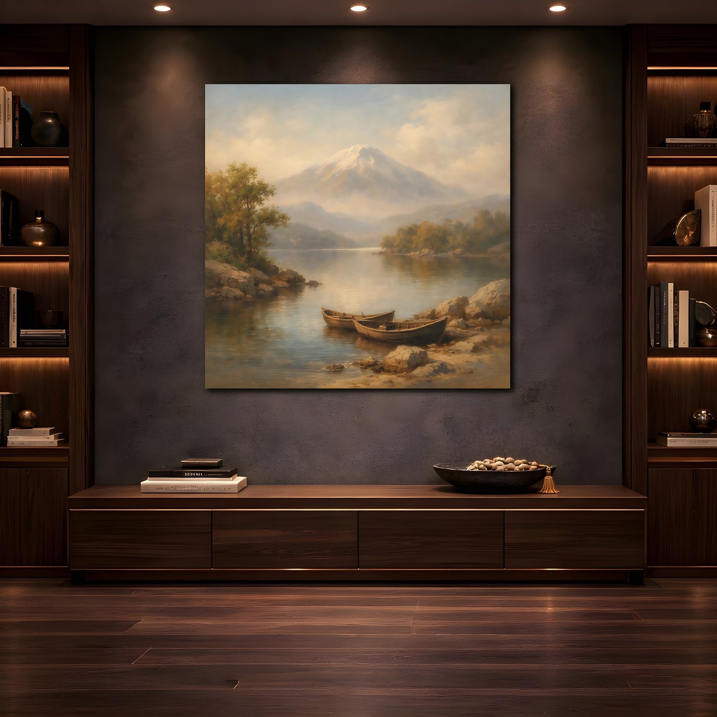 Mockup 4. Nature Lake Mountain Mountain Lake Landscape shown as stretched canvas wall art