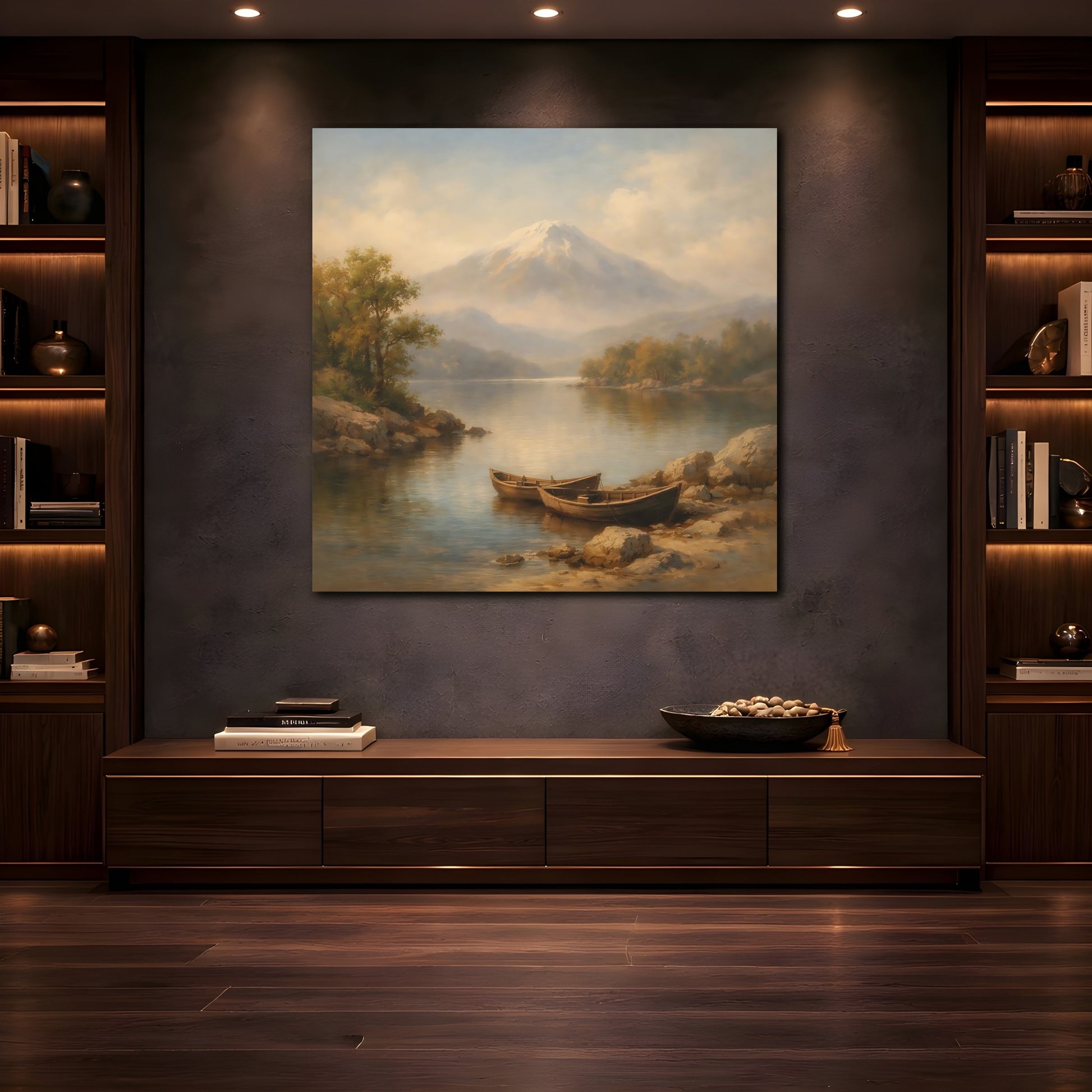 Mockup 4. Nature Lake Mountain Mountain Lake Landscape shown as stretched canvas wall art