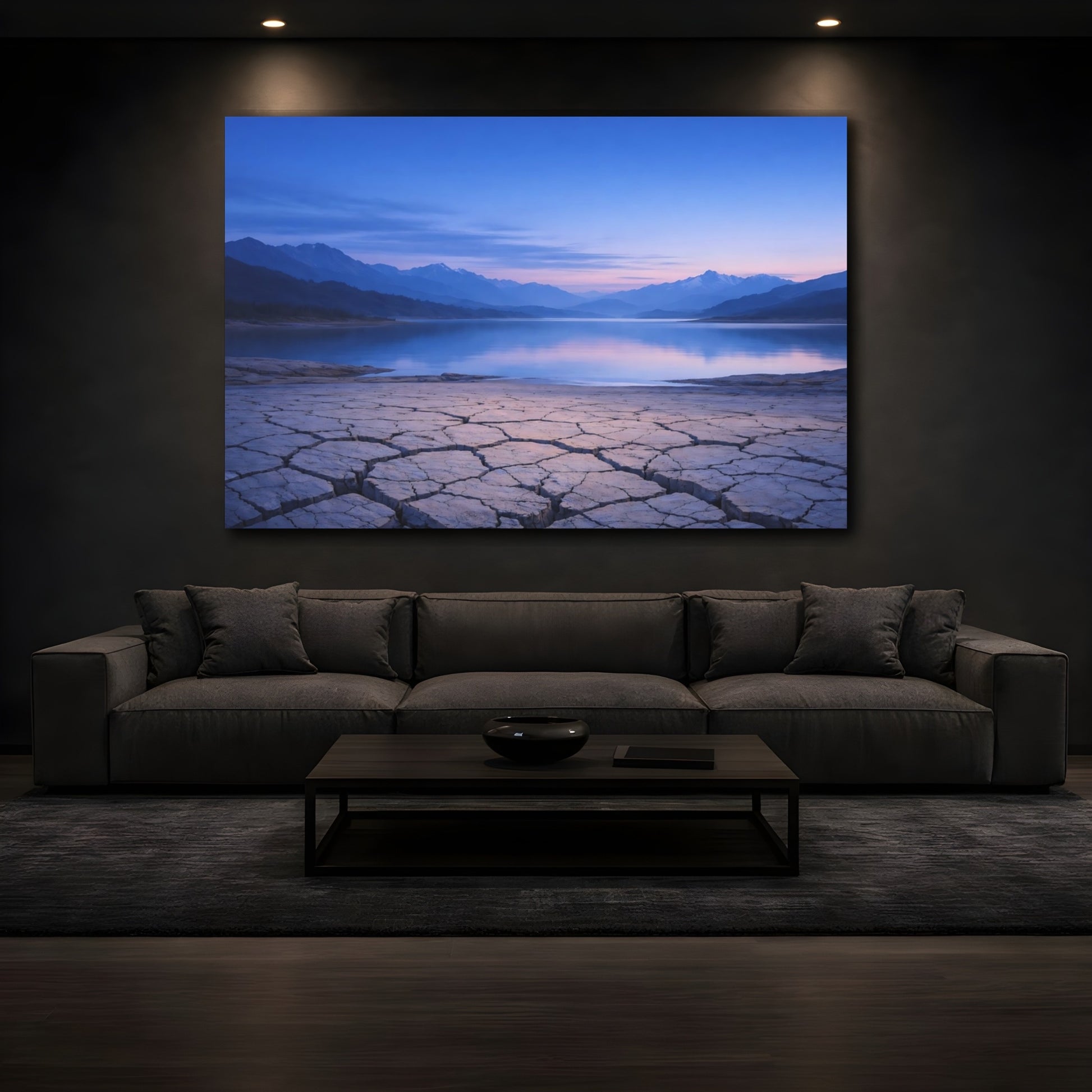 Mockup 2. Nature Lake Mountains Blue Mountain Lake shown as stretched canvas wall art