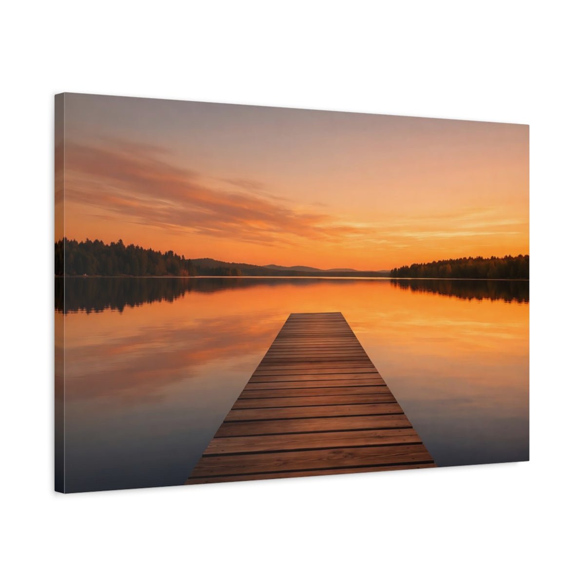 Nature Lake Pier Orange Sunset - Canvas Wall Art Print - YesArtYes