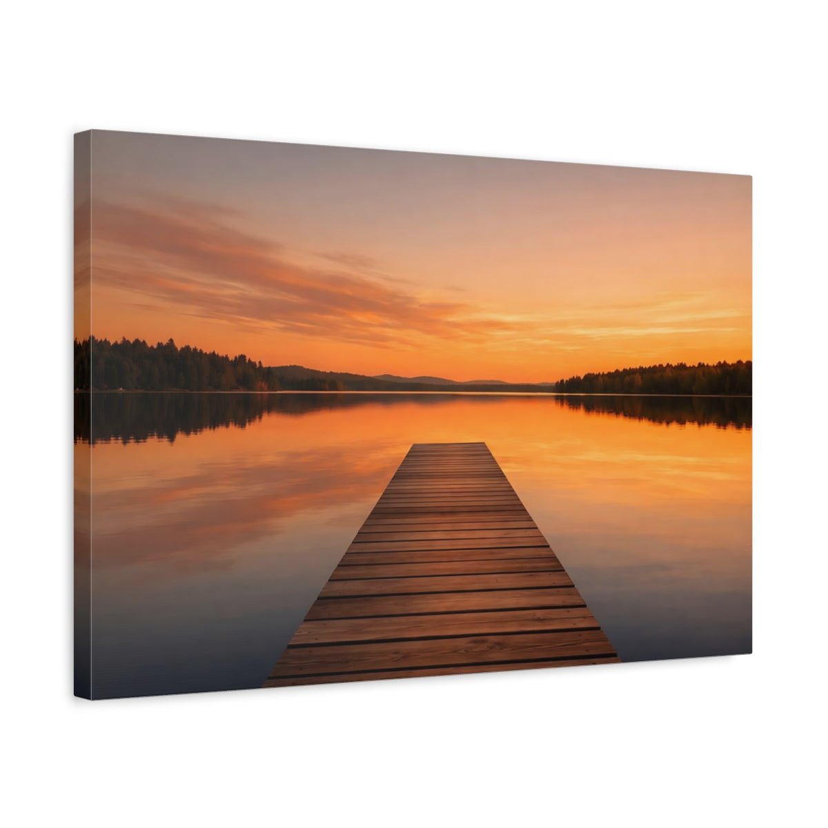 Nature Lake Pier Orange Sunset - Canvas Wall Art Print - YesArtYes