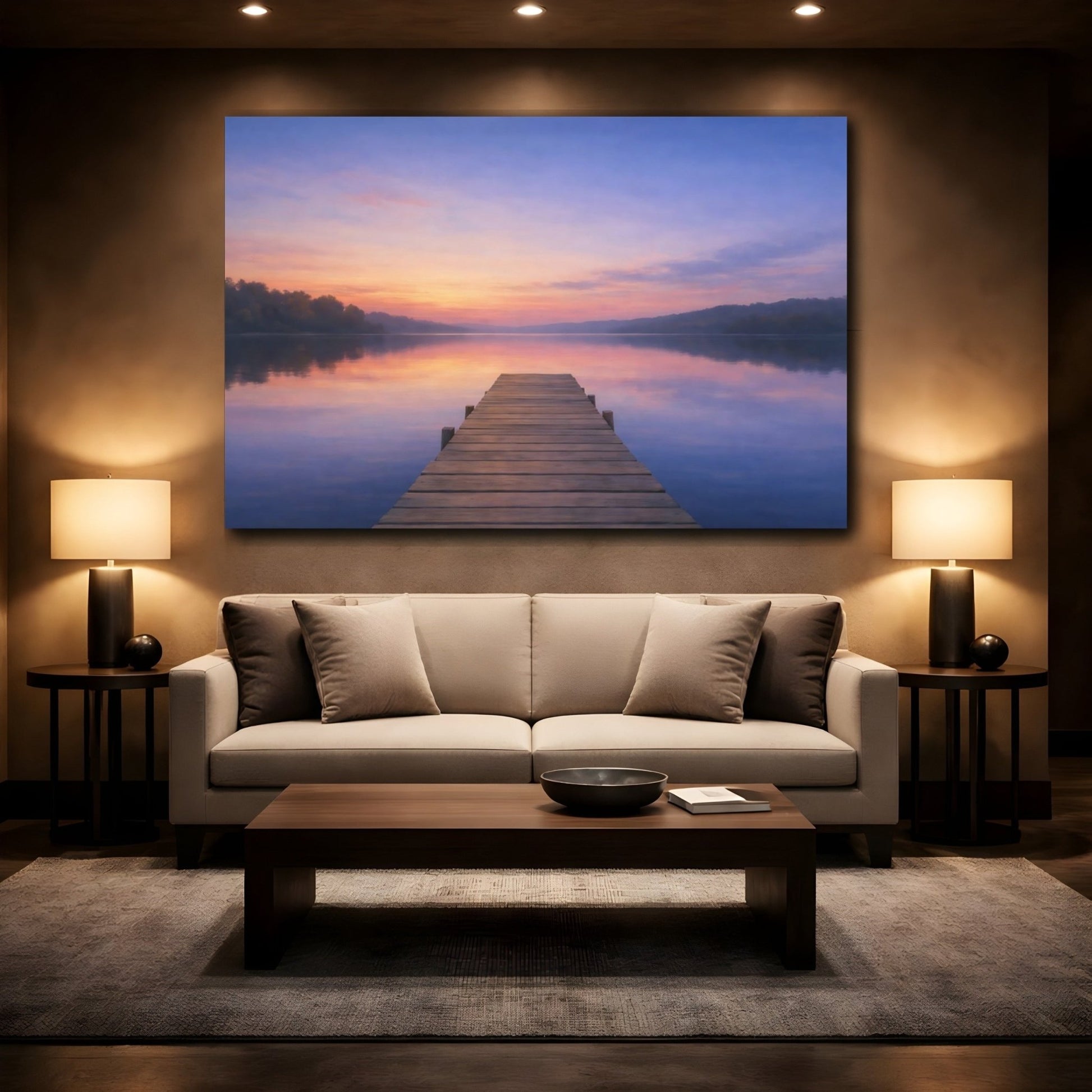 Nature Lake Pier Pastel - Canvas Wall Art Print - YesArtYes