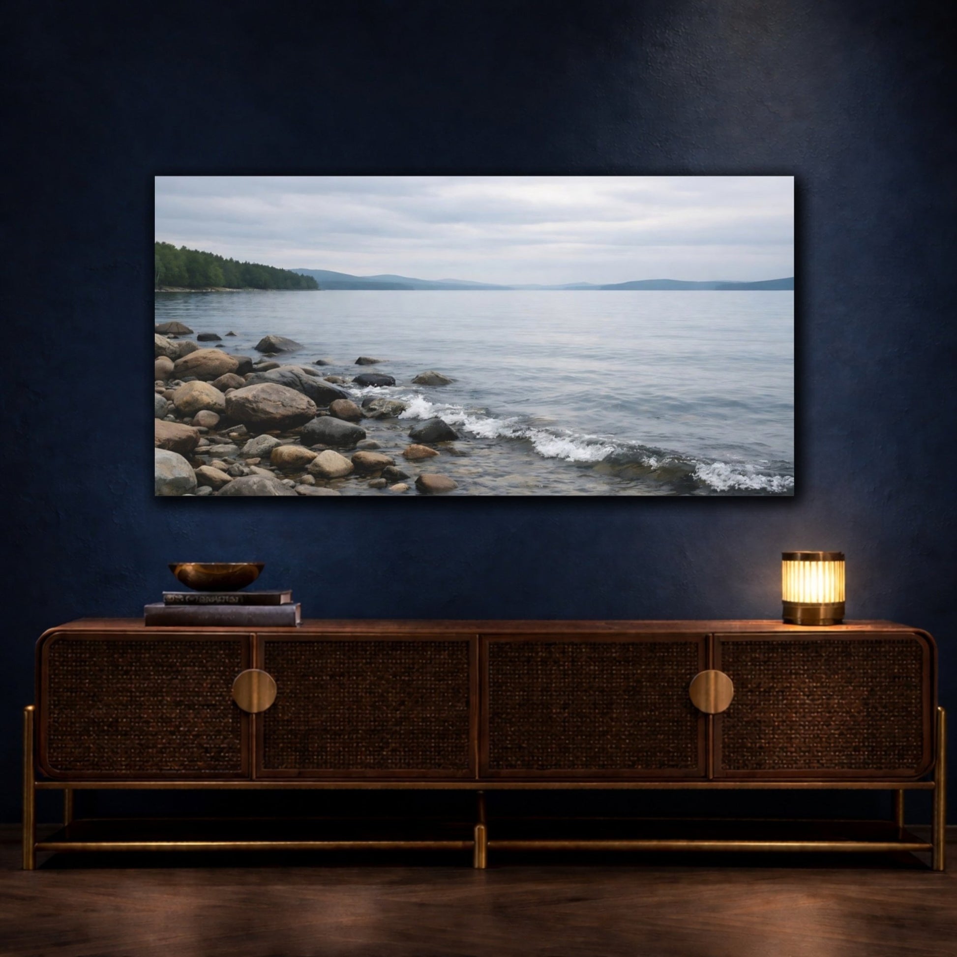 Nature Lake Shore Grey Landscape - Canvas Wall Art Print - YesArtYes