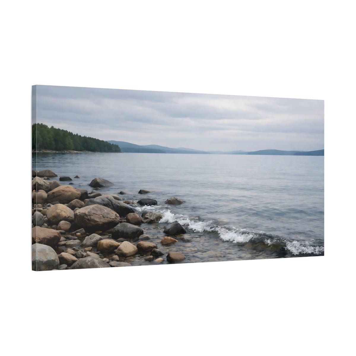 Nature Lake Shore Grey Landscape - Canvas Wall Art Print - YesArtYes