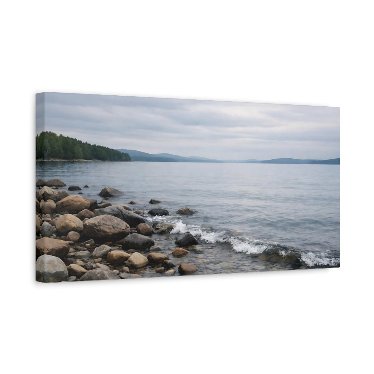 Nature Lake Shore Grey Landscape - Canvas Wall Art Print - YesArtYes