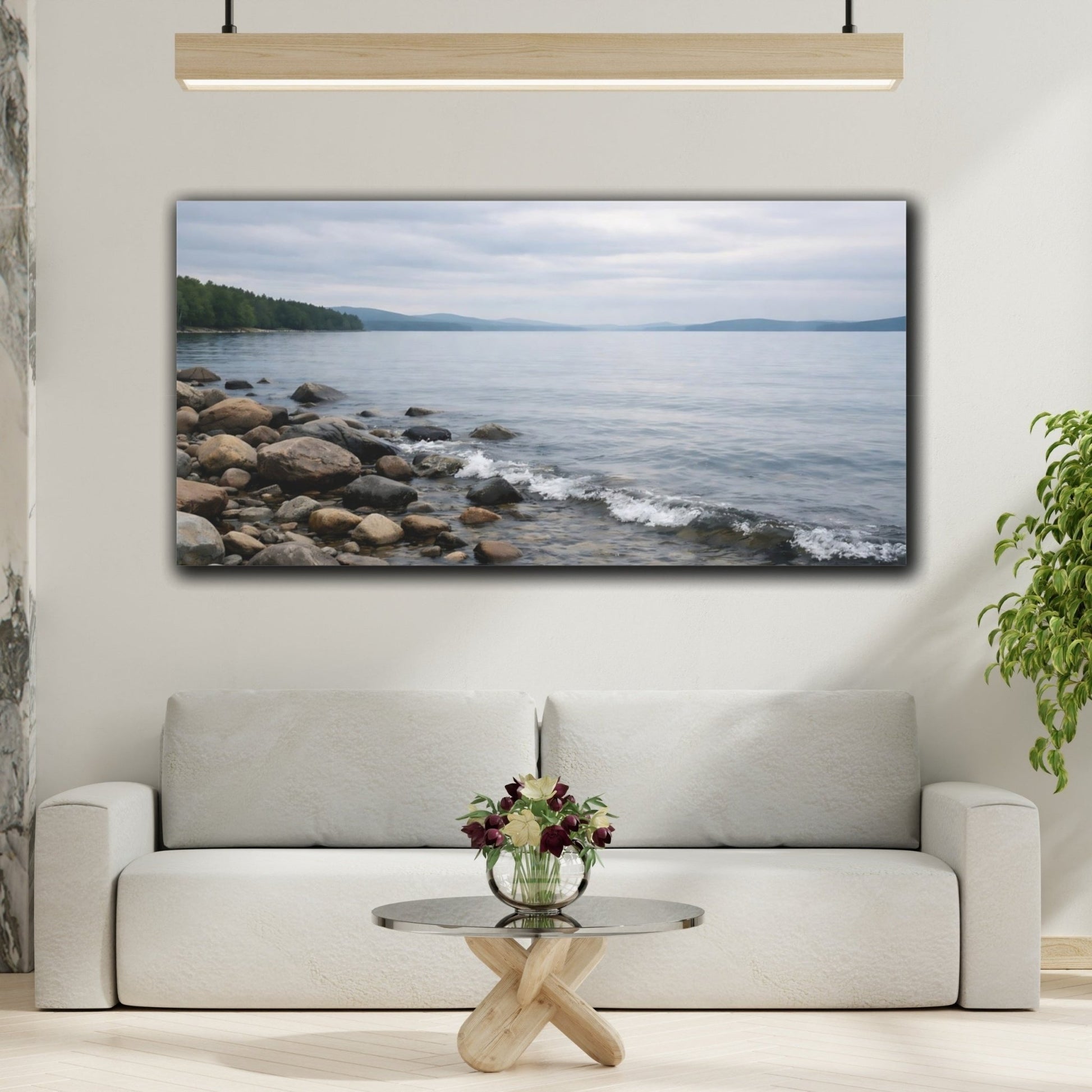 Nature Lake Shore Grey Landscape - Canvas Wall Art Print - YesArtYes