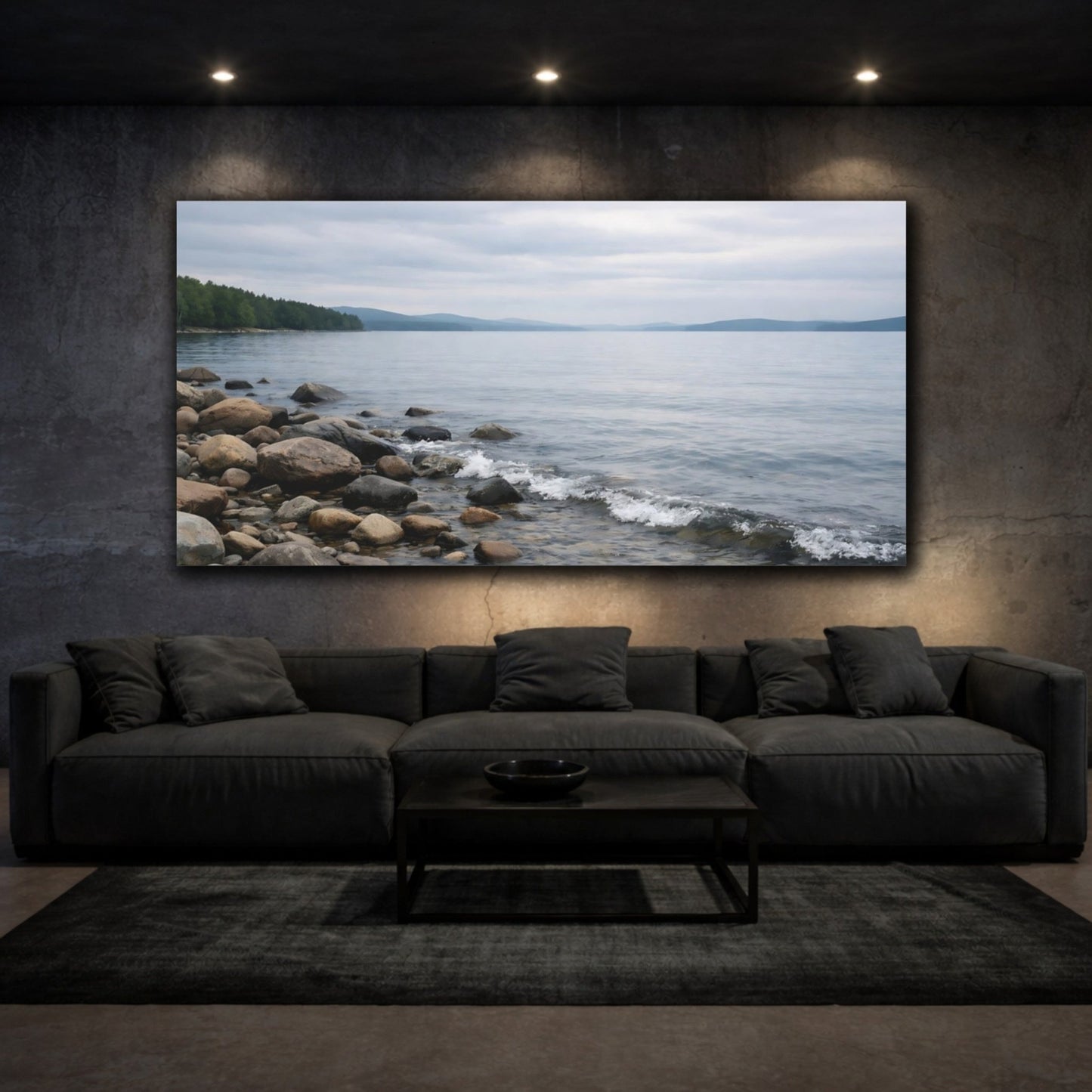 Nature Lake Shore Grey Landscape - Canvas Wall Art Print - YesArtYes