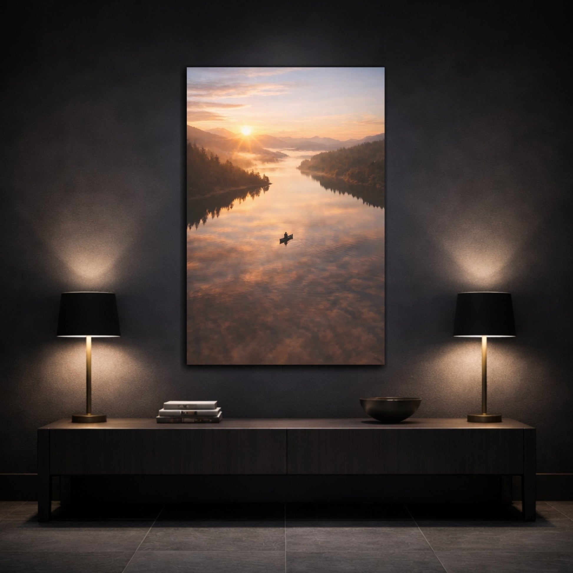 Nature Lake Sunrise Orange - Canvas Wall Art Print - YesArtYes